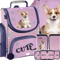 Ilustracja produktu Paso Zestaw Szkolny 3el. Corgi Lila Tornister PP26CG-525 + Piórnik PP26CG-P001BW + Worek PP26CG-712