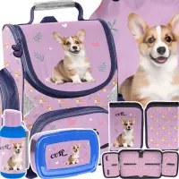 Ilustracja produktu Paso Zestaw Szkolny 5el. Corgi Lila Tornister PP26CG-525 + Piórnik PP26CG-P001BW + Worek PP26CG-712