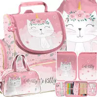 Ilustracja produktu  Paso Zestaw Szkolny 4el. Pink Cat Tornister PP26CK-525 + Piórnik PP26CK-P001 + Worek PP26CK-712 + Torba PP26CK-074