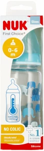 Ilustracja Nuk Butelka Szklana 240ml 0-6m First Choice+ Smoczek Silikonowy M Turkusowa 527905