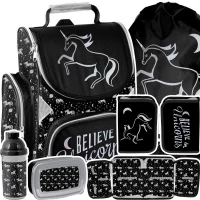 Ilustracja Paso Zestaw Szkolny 5el. Night Unicorn Tornister PP23OL-525 + Piórnik PP23OL-P001BW + Worek PP23OL-712