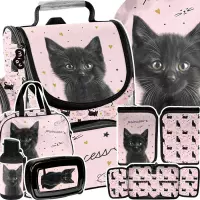 Ilustracja produktu  Paso Zestaw Szkolny 6el. Black Cat Tornister PP26BC-525 + Piórnik PP26BC-P001BW + Worek PP26BC-712 + Torba PP26BC-074