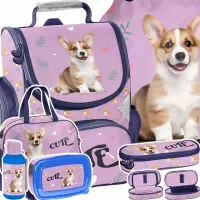 Ilustracja produktu Paso Zestaw Szkolny 6el. Corgi Lila Tornister PP26CG-525 + Piórnik PP26CG-013 + Worek PP26CG-712 + Torba PP26CG-074