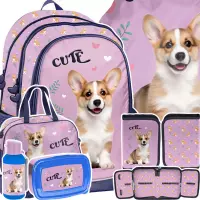 Ilustracja produktu Paso Zestaw Szkolny 6el. Corgi Lila Plecak PP26CG-081 + Piórnik PP26CG-P001BW + Worek PP26CG-712 + Torba PP26CG-074