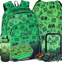 1. CoolPack Zestaw Szkolny Game Over Gradient Green5el. Plecak Prime Pro F162969 + Worek F159969 + Piórnik F067969 + Z17969 + Z18969