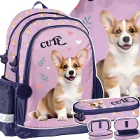 1.  Paso Zestaw Szkolny 3el. Corgi Lila Plecak PP26CG-081 + Piórnik PP26CG-013 + Worek PP26CG-712