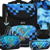 1. Starpak Zestaw Szkolny 4el. Pixel Blue Tornister 552620 + Worek 552612 + Piórnik 552636 + Torba 552616