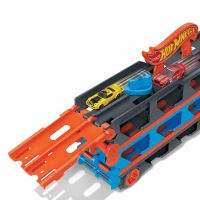 4. Mattel Hot Wheels City Transporter Wyścigowy 2w1 3 Autka GVG37