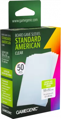 1. Gamegenic: Board Game Sleeves - Standard American (59x91 mm) - Koszulki na Karty - Clear - 50 sztuk