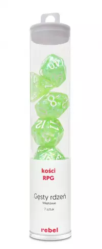 1. Komplet kości REBEL RPG - Gęsty rdzeń - Miętowe (białe cyfry)