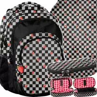 1. BeUniq Zestaw Szkolny 3el. Strawberry Check Plecak BU26TR-2706 + Piórnik BU26TR-013 + Worek BU26TR-712