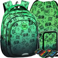 1. CoolPack Zestaw Szkolny Game Over Gradient Green 3el. Plecak Fast F163969 + Worek F159969 + Piórnik F066969