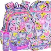 1. CoolPack Zestaw Szkolny Pastel Hearts 5el. Plecak F029832 + Piórnik F062832 + Worek F070832 + Z08832 + Z18832