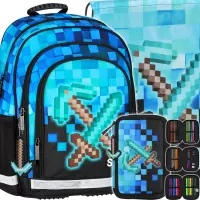 1. Starpak Zestaw Szkolny 3el. Pixel Blue Plecak 552609 + Worek 552613 + Piórnik 552628