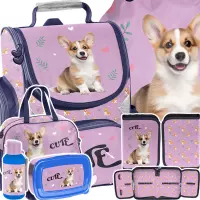 1. Paso Zestaw Szkolny 6el. Corgi Lila Tornister PP26CG-525 + Piórnik PP26CG-P001BW + Worek PP26CG-712 + Torba PP26CG-074