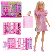 1. Mattel Lalka Barbie + Garderoba Szafa + Akcesoria HXD58 