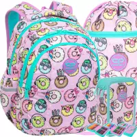 1. CoolPack Zestaw Szkolny Happy Donuts 3el. Plecak Joy S F048665 + Worek F070665 + Piórnik F067665