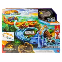 5. Mattel Hot Wheels Racerverse Jurassic World Crash & Splash Dinopościg Tor Wyścigowy JFP32