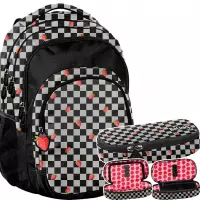 1. BeUniq Zestaw Szkolny 2el. Strawberry Check Plecak BU26TR-2706 + Piórnik BU26TR-013