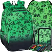 1. CoolPack Zestaw Szkolny Game Over Gradient Green 3el. Plecak Prime Pro F162969 + Worek F159969 + Piórnik F067969