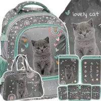 1.  Paso Zestaw Szkolny 4el. Grey Cat Plecak PP26CS-260 + Piórnik PP26CS-P001BW + Worek PP26CS-712 + Torba PP26CS-074