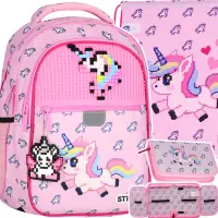 1. Starpak Zestaw Szkolny 3el.Pixel Unicorn Plecak 576215 + Piórnik 576218 + Worek 576216