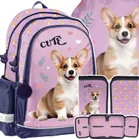 1. Paso Zestaw Szkolny 3el. Corgi Lila Plecak PP26CG-081 + Piórnik PP26CG-P001BW + Worek PP26CG-712