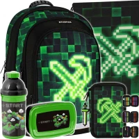 1. Starpak Zestaw Szkolny 5el. Pixel Green Plecak 533137 + Worek 533139 + Piórnik 533142