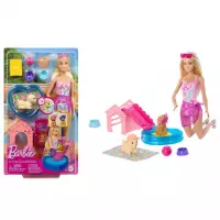 1. Mattel Barbie Zestaw Pieski na Basenie Zmiana Koloru JBF35