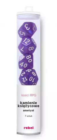 1. Komplet kości REBEL RPG - Kamienie Księżycowe - Ametyst