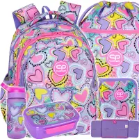 1. CoolPack Zestaw Szkolny Pastel Hearts 5el. Plecak F029832 + Piórnik F076832 + Worek F070832 + Z08832 + Z18832