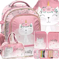 1. Paso Zestaw Szkolny 4el. Pink Cat Plecak PP26CK-260 + Piórnik PP26CK-P001 + Worek PP26CK-712 + Torba PP26CK-074