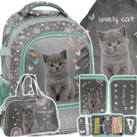 1. Paso Zestaw Szkolny 4el. Grey Cat Plecak PP26CS-260 + Piórnik PP26CS-P001 + Worek PP26CS-712 + Torba  PP26CS-074