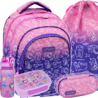 1. AstraBag Zestaw Szkolny Kitty 5el. Plecak AB300 502026007 + Worek 507026003 + Piórnik 503026010 + Z17970 + Z18970