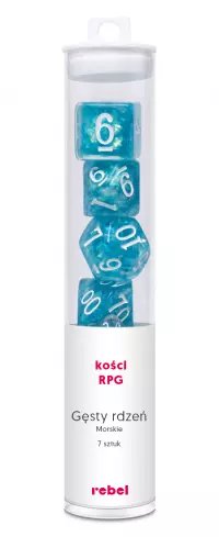 1. Komplet kości REBEL RPG - Gęsty rdzeń - Morskie (białe cyfry)