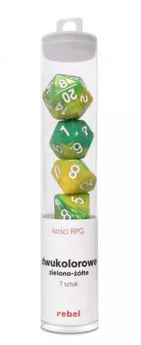 1. Komplet kości REBEL RPG - Dwukolorowe - Zielono-żółte