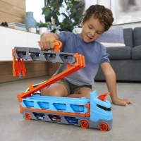 6. Mattel Hot Wheels City Transporter Wyścigowy 2w1 3 Autka GVG37