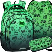 1. CoolPack Zestaw Szkolny Game Over Gradient Green 3el. Plecak Fast F163969 + Worek F159969 + Piórnik F062969