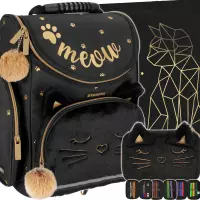 1. Starpak Zestaw Szkolny Czarny Kotek z Futerkiem 3el. Tornister 529687 + Piórnik 553185 + Worek 529469