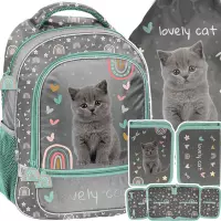 1. Paso Zestaw Szkolny 3el. Grey Cat Plecak PP26CS-260 + Piórnik PP26CS-P001BW + Worek PP26CS-712