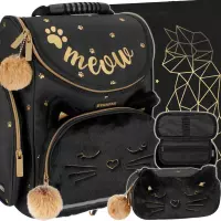 1. Starpak Zestaw Szkolny 3el. Tornister Czarny Kotek z Futerkiem 529687 + Worek 529469 + Piórnik 529685