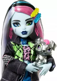 4. Mattel Monster High Lalka Frankie Stein +Zwierzątko Piesek Watzie HXH73
